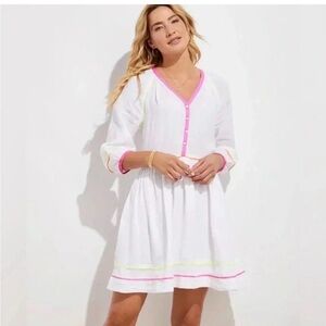 Vineyard Vines White Linen Neon Pop Vacation Dress